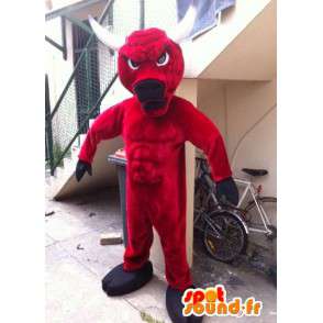 Mascot rot und schwarz mit weißen Stier Hörner - MASFR004893 - Bull-Maskottchen