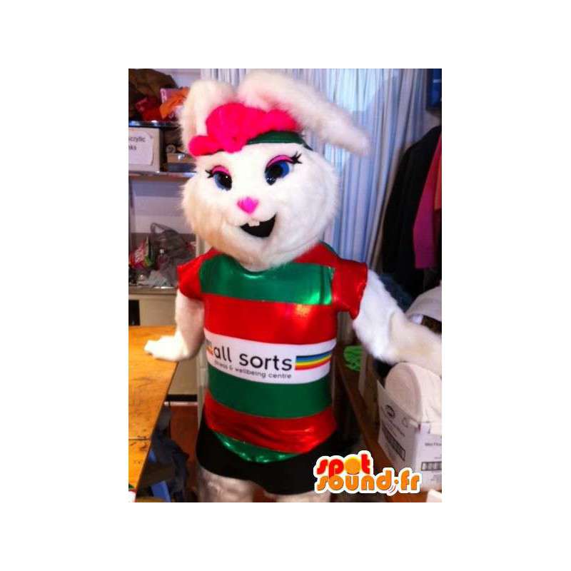 White rabbit mascot in sports outfit - MASFR004906 - Rabbit mascot