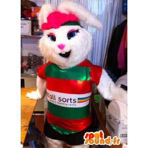 Vit kaninmaskot i sportkläder - Spotsound maskot