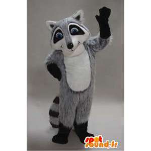 Raccoon Maskottchen grau schwarz und weiß - MASFR004429 - Maskottchen von pups