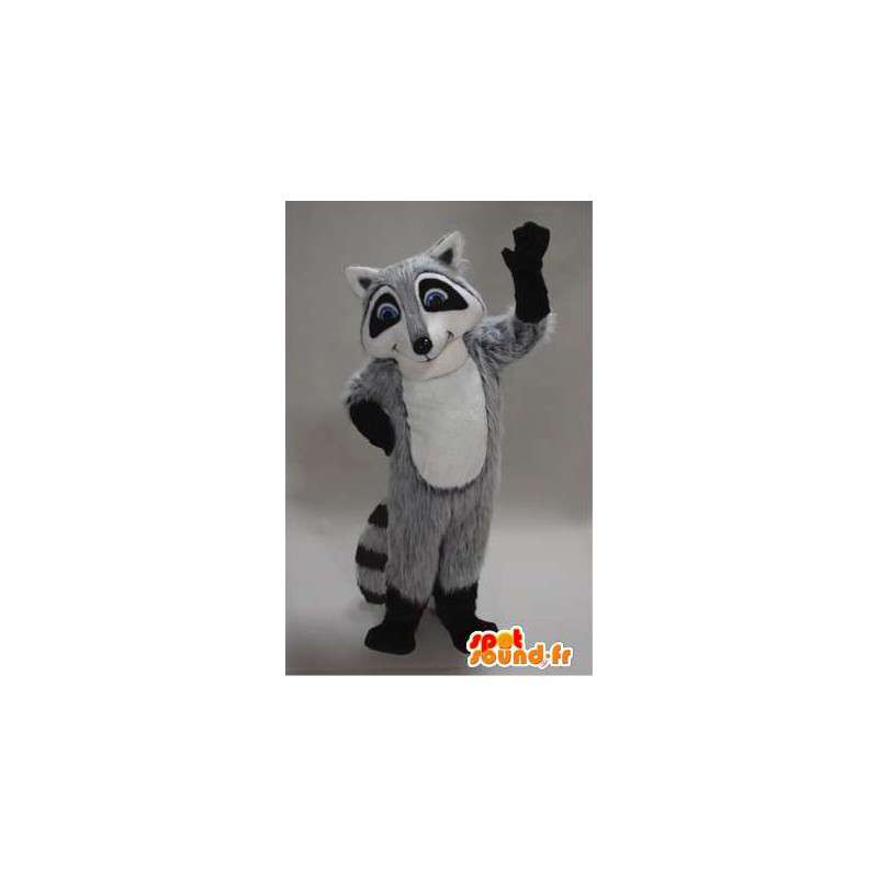 Mascot grijze wasbeer, zwart en wit - MASFR004429 - Mascottes van pups