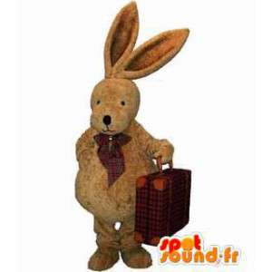 Brown rabbit mascot stuffed with a node butterfly  - MASFR004474 - Rabbit mascot