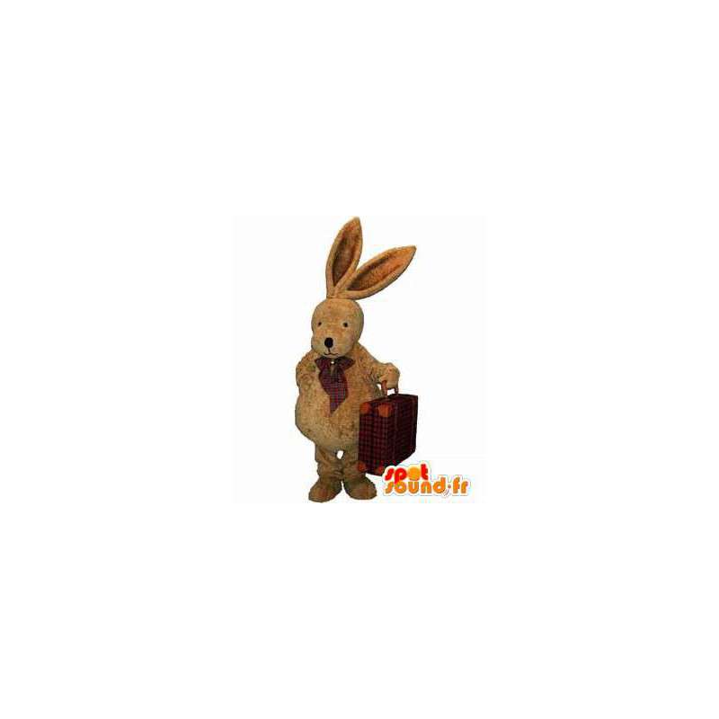 Brown rabbit mascot stuffed with a node butterfly  - MASFR004474 - Rabbit mascot
