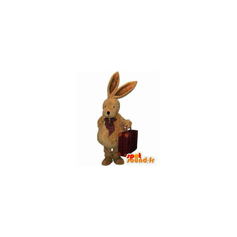 Mascot braunen Stoffhasen mit Schmetterling Knoten - MASFR004474 - Hase Maskottchen