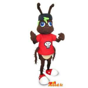 Brun myre maskot i rød t-shirt. Ant kostume - Spotsound maskot
