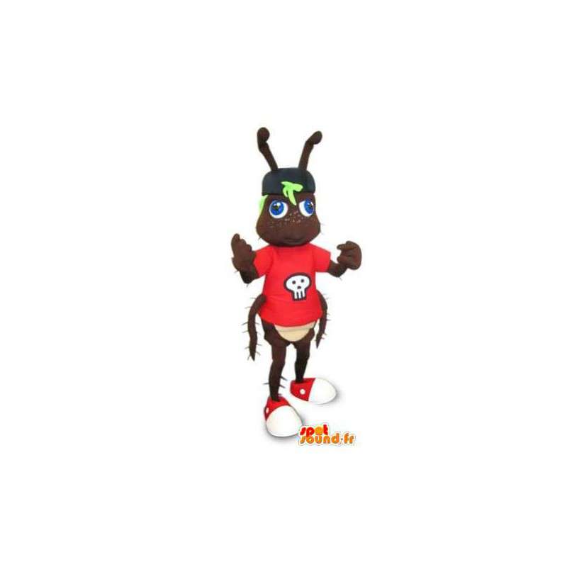 Mascote Ant Brown em t-shirt vermelho. terno Ant - MASFR004488 - Ant Mascotes