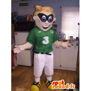 Mascot grün und weiß mit einer schwarzen Maske Sport - MASFR004919 - Sport-Maskottchen