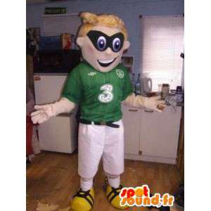 Mascot sportiva verde e bianco con una maschera nera - MASFR004919 - Mascotte sport