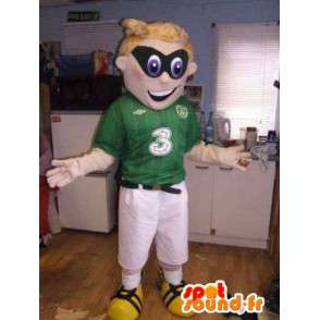 Mascot sportiva verde e bianco con una maschera nera - MASFR004919 - Mascotte sport