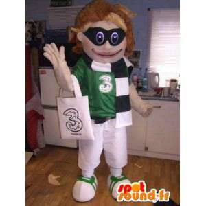 Mascot verde y blanco con un negro deportes máscara - MASFR004919 - Mascota de deportes