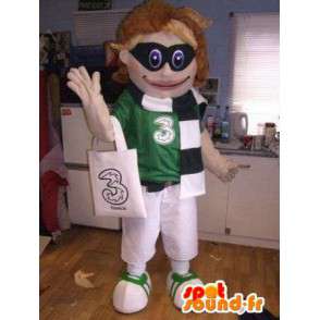 Grøn og hvid sportsmand maskot med en sort maske - Spotsound