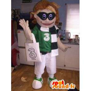 Mascot sportiva verde e bianco con una maschera nera - MASFR004919 - Mascotte sport