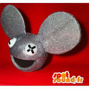 キラキラと巨大なサイズの灰色のマウスヘッドマスコット-MASFR004920-マスコットヘッド