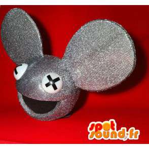 キラキラと巨大なサイズの灰色のマウスヘッドマスコット-MASFR004920-マスコットヘッド