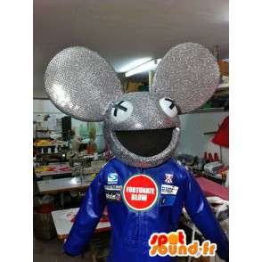 Harmaa hiiri pää maskotti kimaltaa, jättiläinen koko - MASFR004920 - Heads maskotteja
