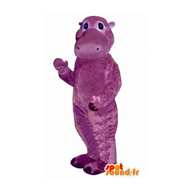 Dräkt som representerar en purpur flodhäst - Spotsound maskot