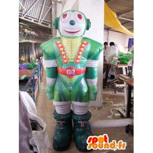 Mascote verde robô, balão inflável branco e vermelho. - MASFR004974 - Mascottes VIP
