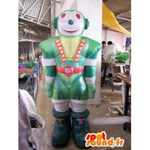 Maskot robot zelené, bílé a červené nafukovací balónek. - MASFR004974 - Mascottes VIP