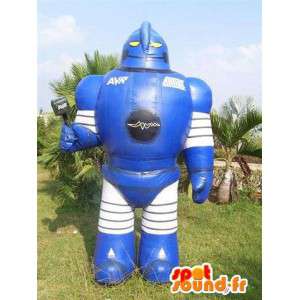 Mascotte géante de robot bleu, blanc et noir - MASFR004977 - Mascottes de Robots