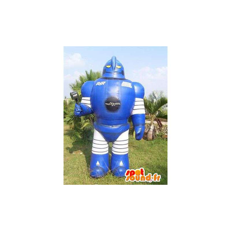 Riesen-Roboter-Maskottchen blau weiß und schwarz - MASFR004977 - Maskottchen der Roboter