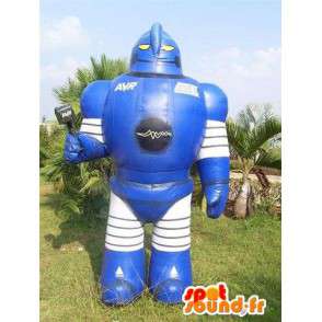 Riesen-Roboter-Maskottchen blau weiß und schwarz - MASFR004977 - Maskottchen der Roboter