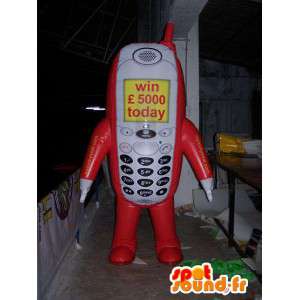 Rød, hvid og gul mobiltelefon maskot - Spotsound maskot