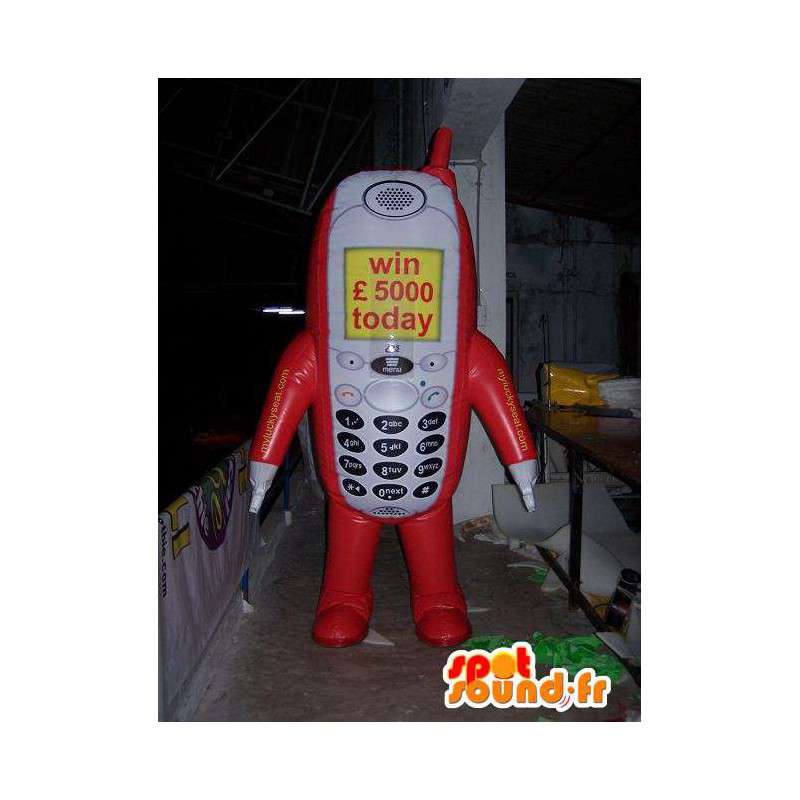Cell phone red, white and yellow mascot - MASFR004993 - Mascottes de téléphone