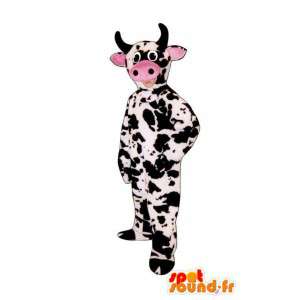 Hvit okse maskot og svart bamse med rosa snute - MASFR005037 - Cow Maskoter