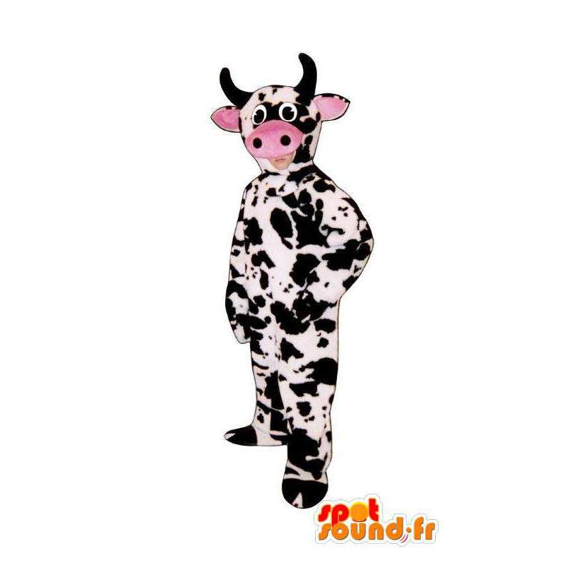 Valkoinen härkä maskotti ja musta nalle vaaleanpunainen kuono - MASFR005037 - lehmä Maskotteja