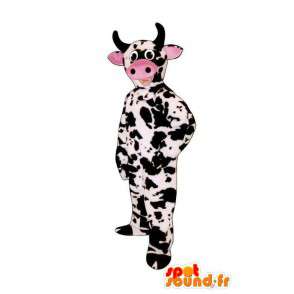 Hvit okse maskot og svart bamse med rosa snute - MASFR005037 - Cow Maskoter