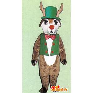 Hvit brun hjort maskot med grønn vest og lue - MASFR005046 - Stag og Doe Mascots
