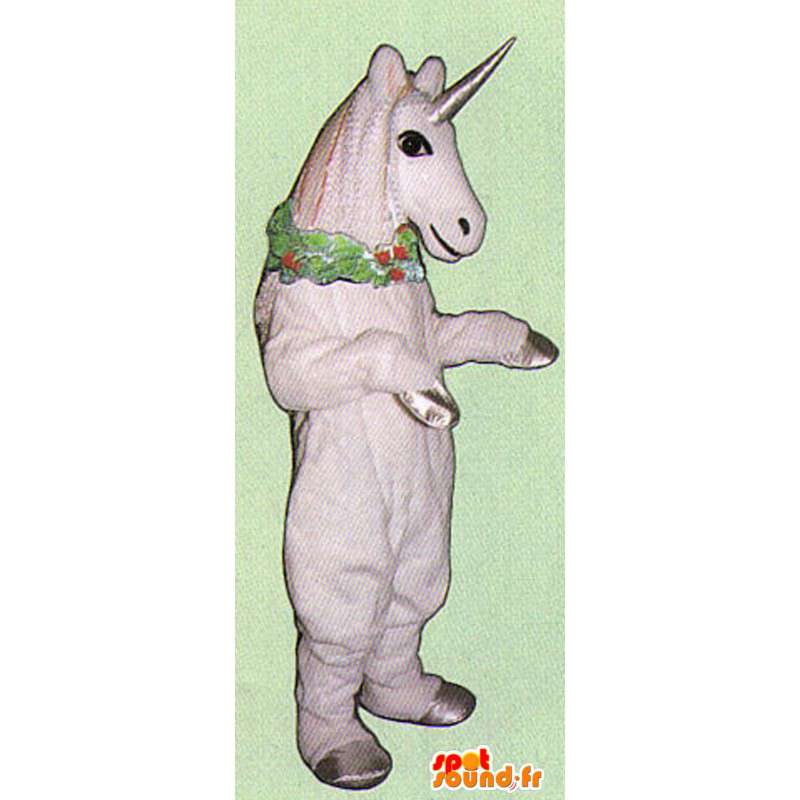 Hvit hest maskot med horn - Heste Costume - MASFR005047 - hest maskoter