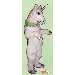 Hvit hest maskot med horn - Heste Costume - MASFR005047 - hest maskoter