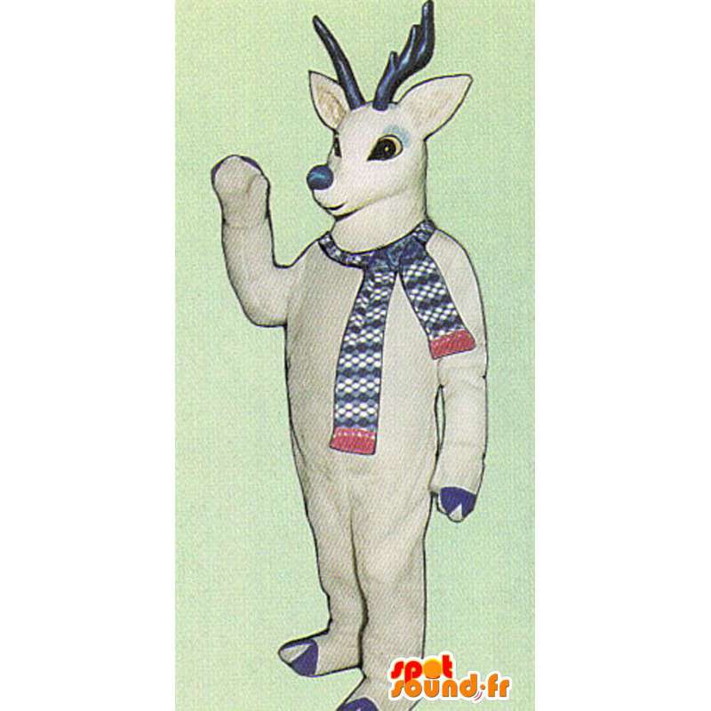 Mascotte de cerf blanc avec cornes bleus - MASFR005049 - Mascottes Cerf et Biche