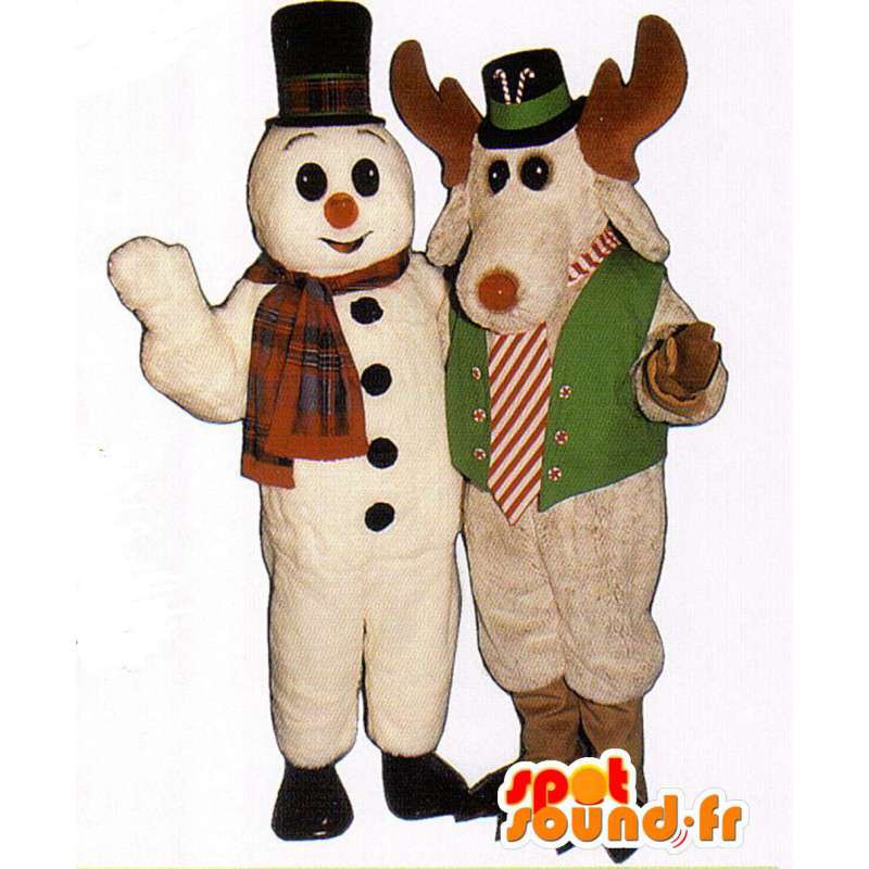 Kaksinkertainen maskotti - Snowman ja peuroja - MASFR005053 - Stag ja Doe Mascots