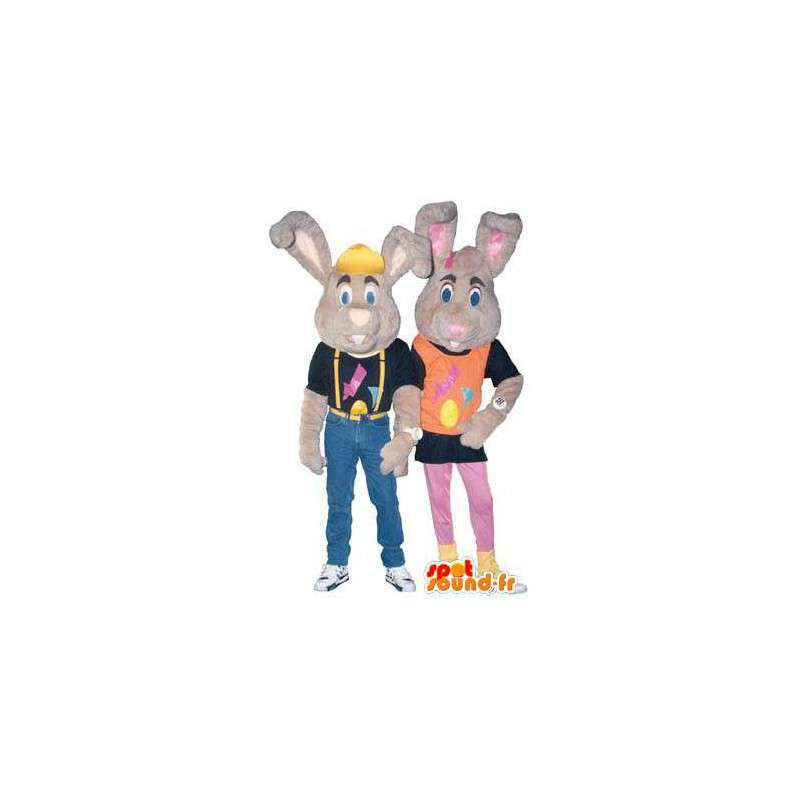 Parejas trajes de la mascota del conejo rockeros - MASFR005142 - Mascota de conejo