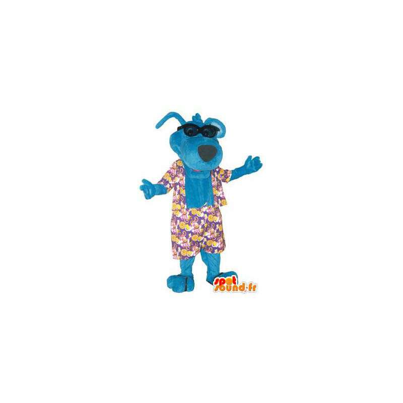Mascotte chien bleu tenue hawaïenne - MASFR005154 - Mascottes de chien