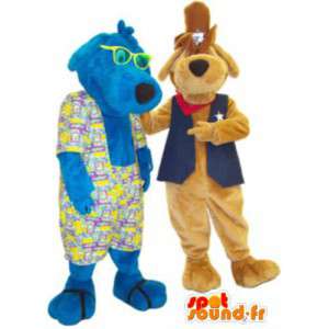 Couple de mascottes chiens cowboy et Hawaï fantaisie - MASFR005168 - Mascottes de chien