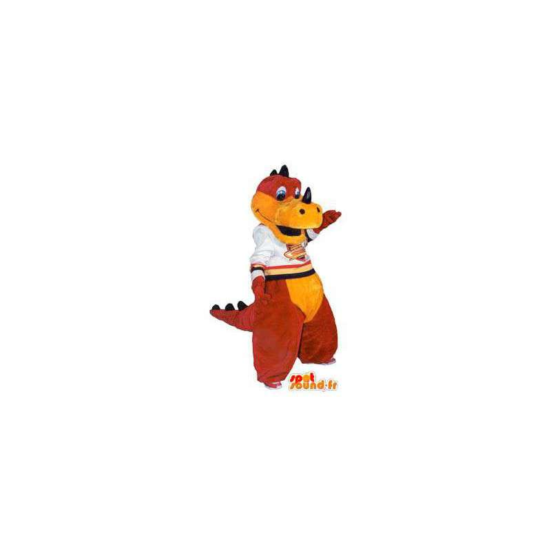 Dragón mascota de los deportes de color rojo y amarillo traje adulto - MASFR005174 - Mascota del dragón