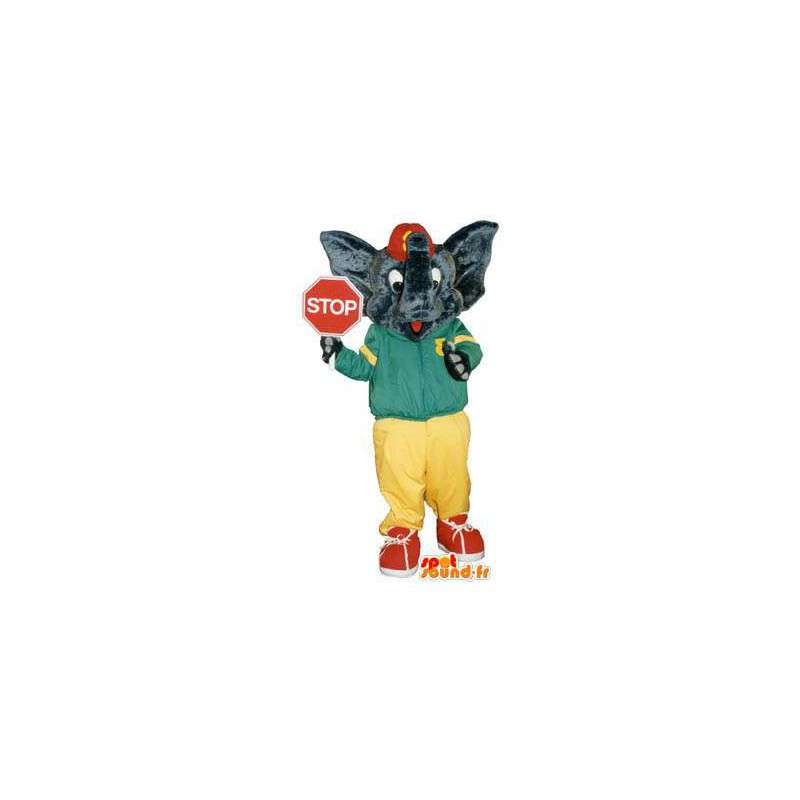 Costume elefante mascote vestida com stop-sign - MASFR005186 - Elephant Mascot