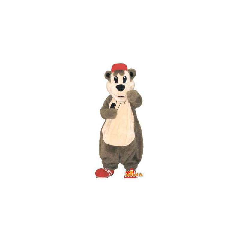 Adulto del traje de la mascota del grisáceo con sombrero - MASFR005195 - Oso mascota