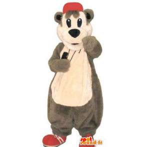 Voksen kostume grå bjørn maskot med hat - Spotsound maskot