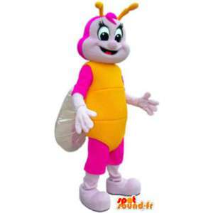 Pink og gul sommerfugl maskot voksen kostume - Spotsound maskot