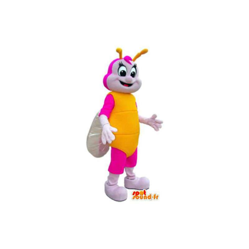 Pink og gul sommerfugl maskot voksen kostume - Spotsound maskot