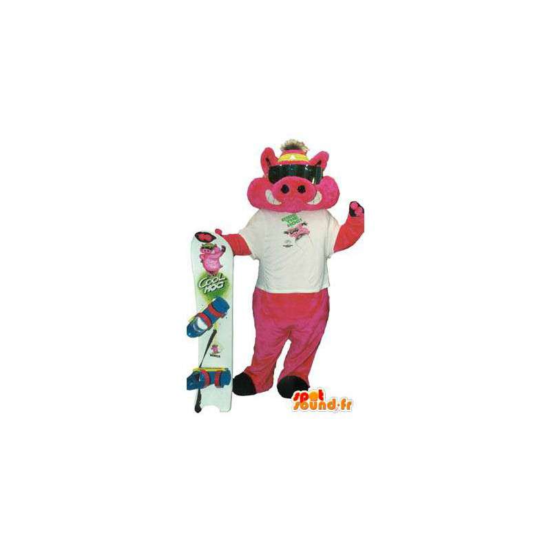 Mascotte cochonne surfeur avec accessoires déguisement adulte - MASFR005203 - Mascottes Cochon