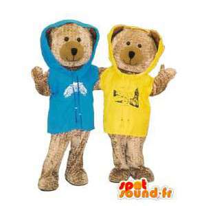 Couple de mascottes oursons avec jogging colorés déguisement - MASFR005209 - Mascotte d'ours