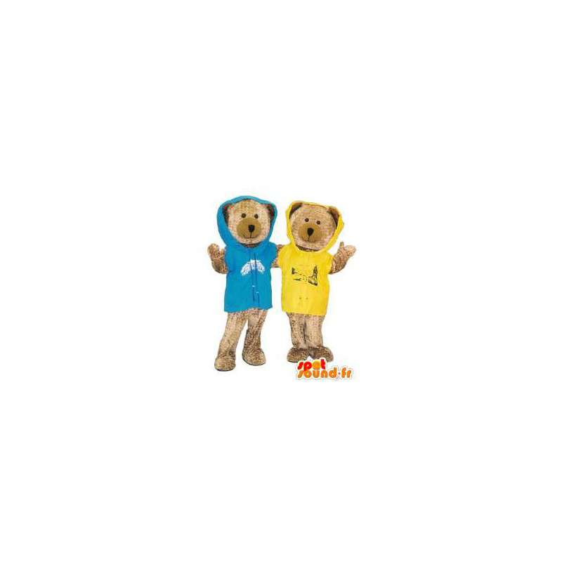 Paar mascottes welpen met kleurrijke vermomming joggen - MASFR005209 - Bear Mascot