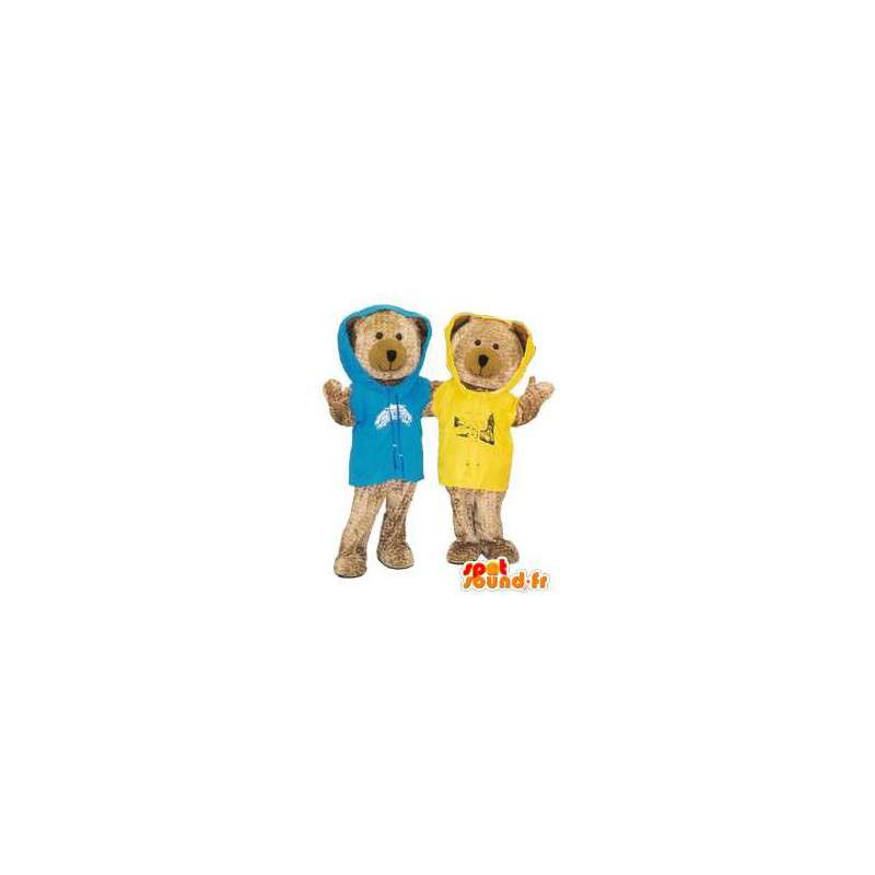 Pari maskotti poikasta värikkäitä valepuvussa lenkkeily - MASFR005209 - Bear Mascot