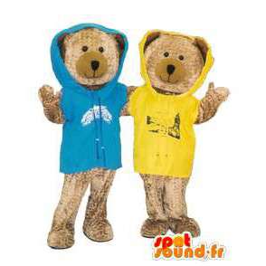 カラフルなジョギング変装のクマのマスコットのカップル-MASFR005209-クマのマスコット