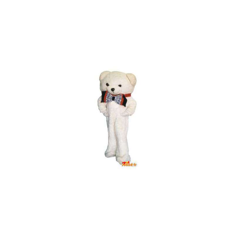 Aikuinen puku maskotti valkoinen karhu rusetti - MASFR005213 - Bear Mascot